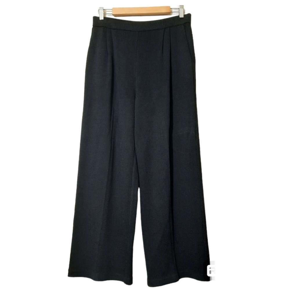 St. John Santana Knit Pleated‎ Wide Leg Trouser Pant Black 6